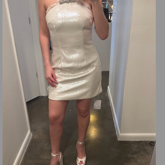 Self-Portrait White: Sequined Halter Minidress (BRIDAL) Size 4 - Picture 4 of 7